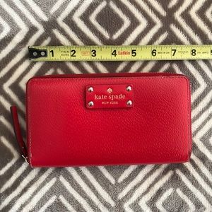 Kate Spade Clutch Zipper Wallet Red Leather EUC